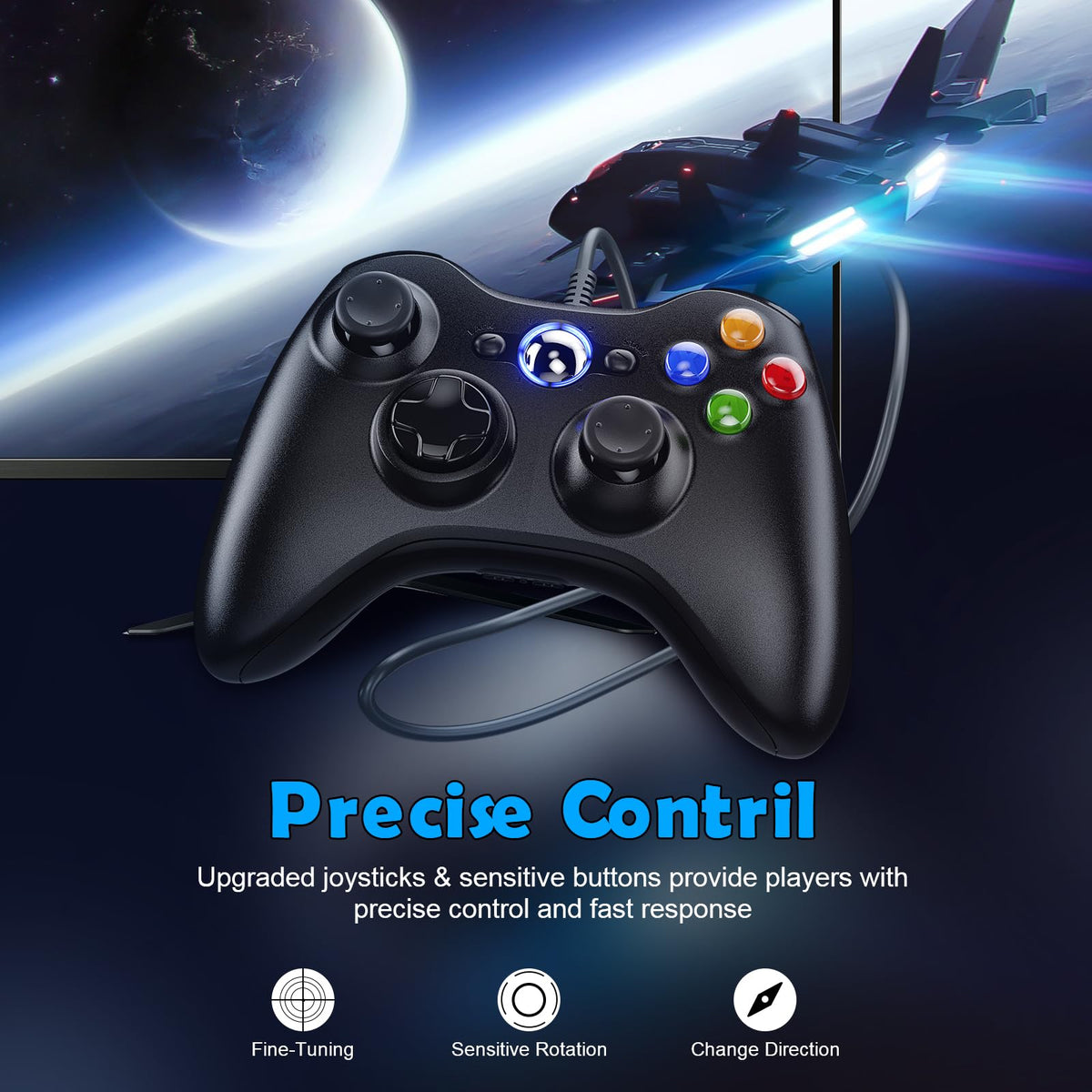 Dinosoo RGB Wireless Controller for PS5/Pro/Slim/PC, with Back Paddles, Touchpad, Dual Vibration, 6-Axis Gyro, Macro, Turbo, Speaker & 3.5mm Audio