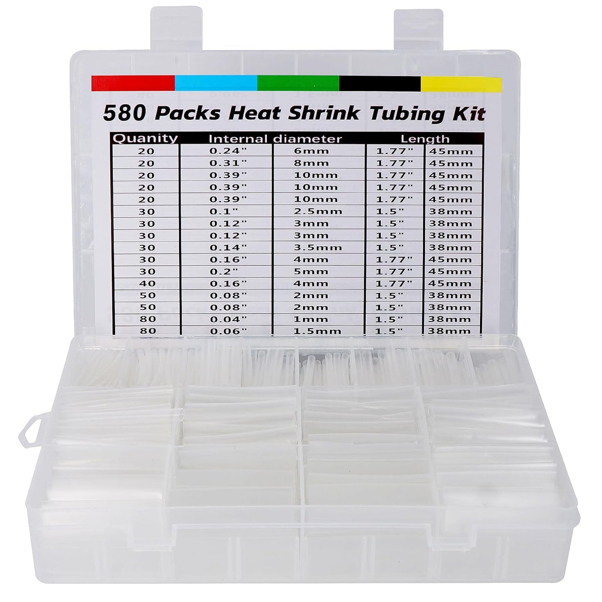 ASHINER Clear Heat Shrink Tubing Kit - 580Pcs EVA Material in 11 Sizes - Ideal for Electrical Insulation, Repairs, and Wire Connectors with User-Friendly Design and Storage Case