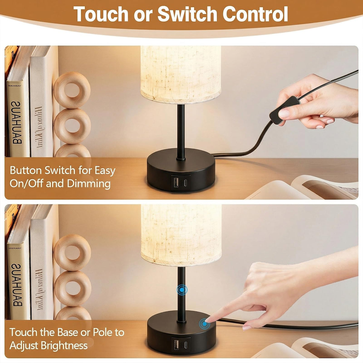 Bedside Lamp, Touch Table Lamp for Bedroom, Living Room & Office
