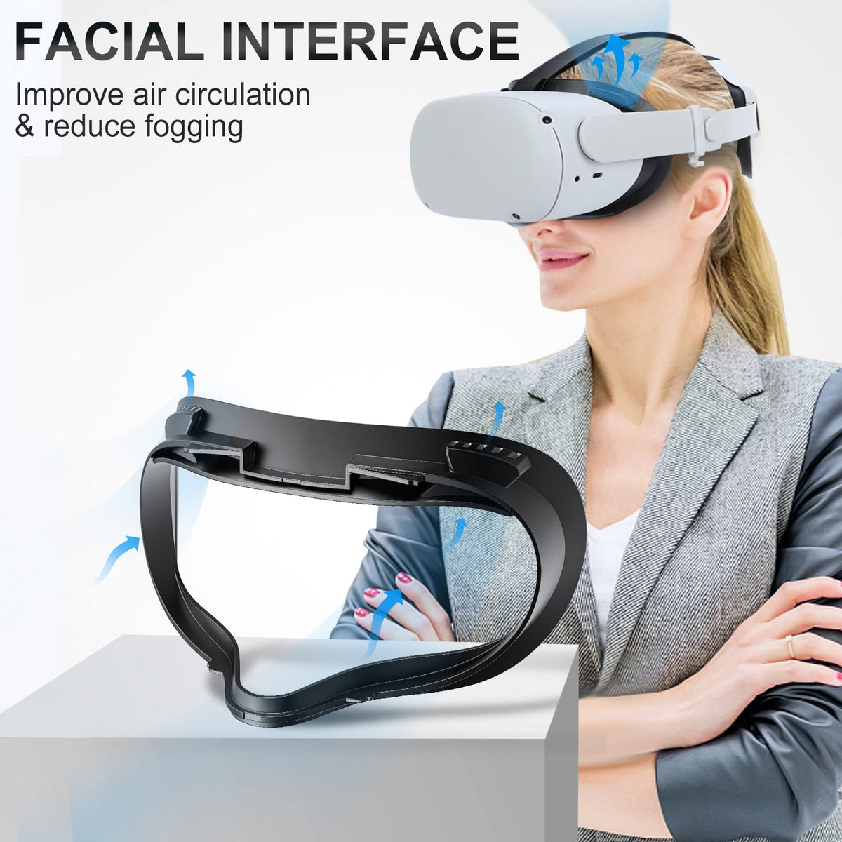 SUPERUS Facial Interface & Face Cover Pad for Oculus Quest 2, Sweat-Proof PU Foam Cushion - VR Accessories for Meta Quest 2