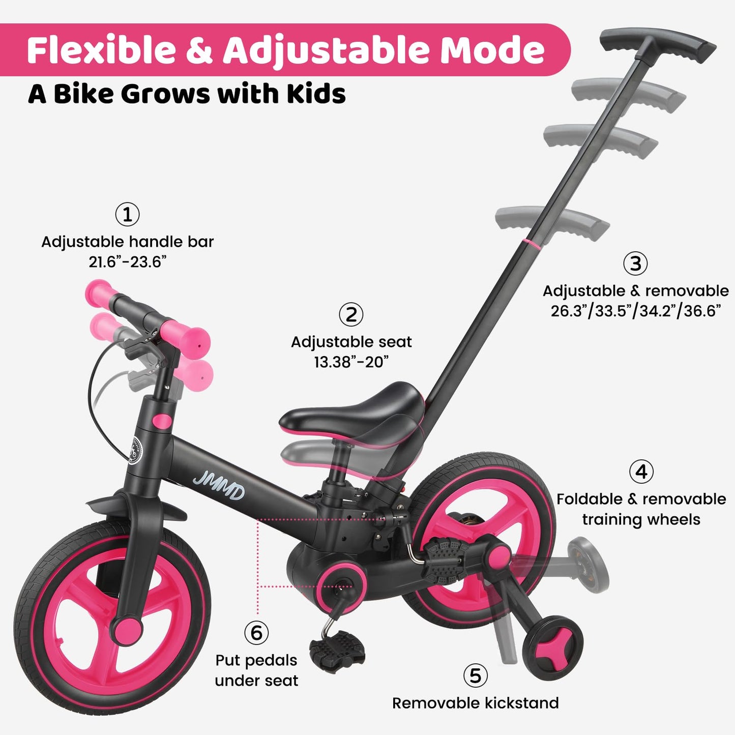 JMMD 6-in-1 Convertible Toddler Balance Bike to Pedal Bike — Ages 18 Months to 5 Years