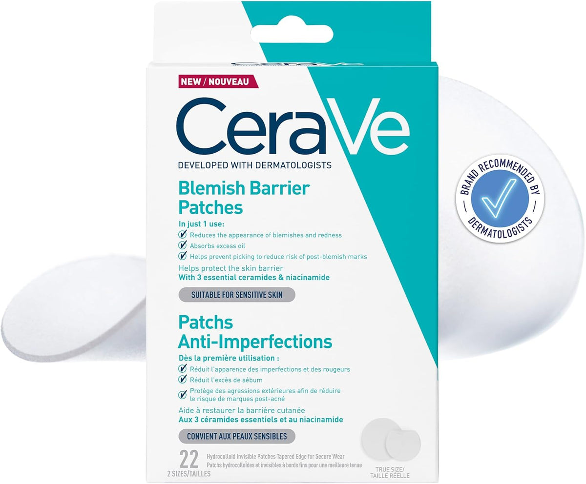 CeraVe Blemish Barrier Patches with 3 Ceramides, & Niacinamide, 22 Pack