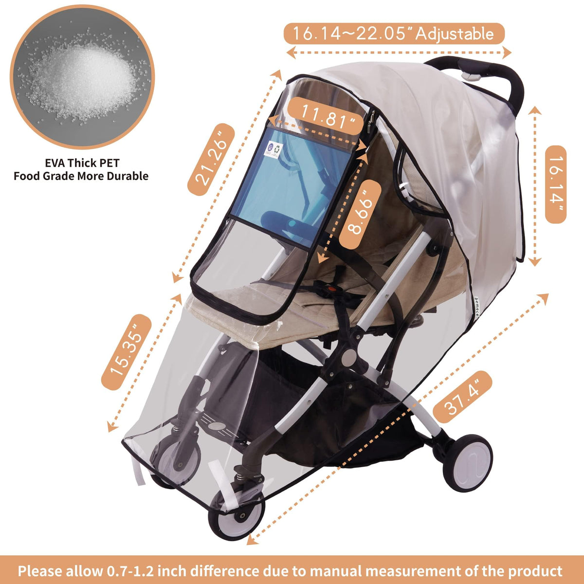 Bemece Universal Rain Cover for Pushchair, Breathable & Transparent