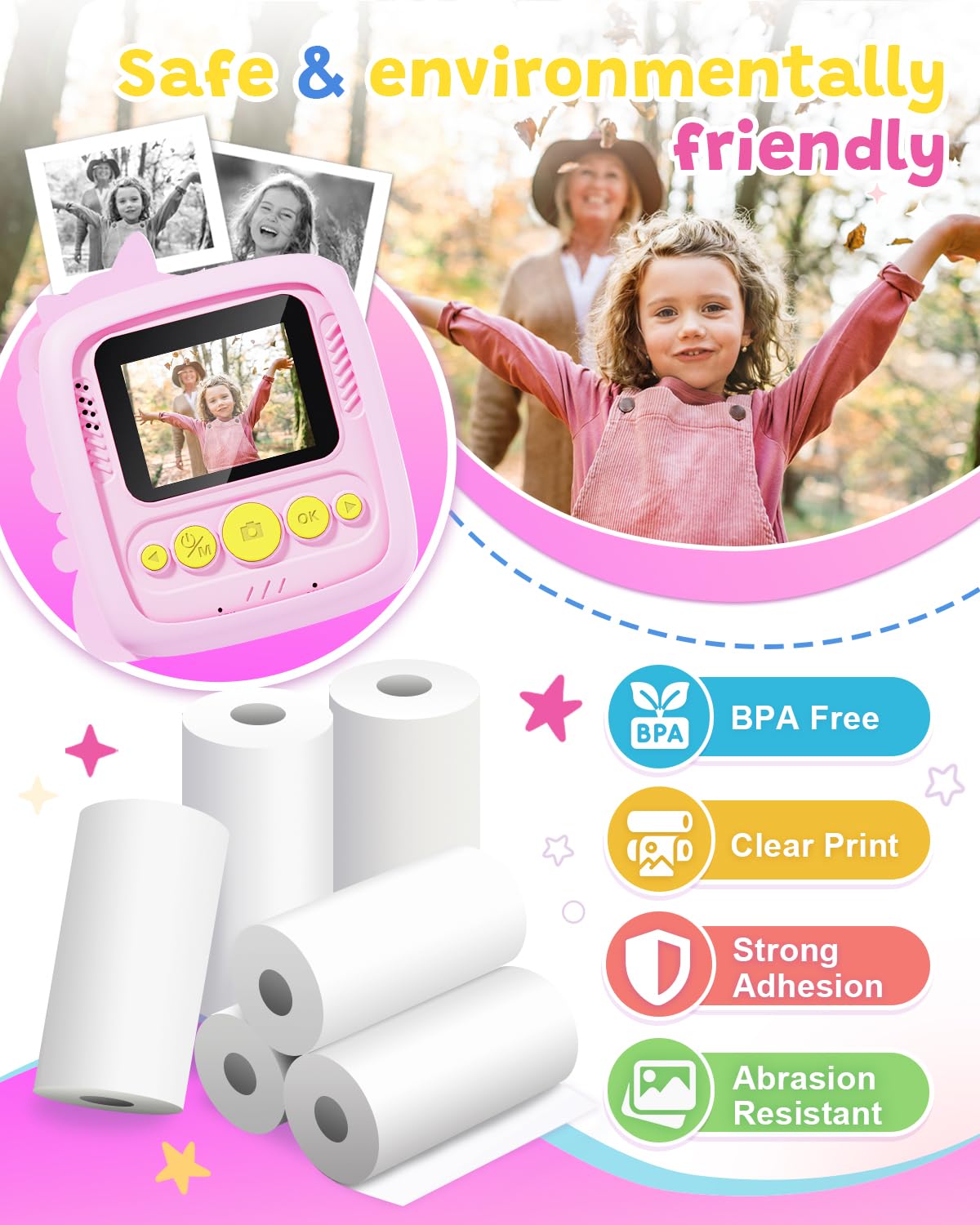 Kids Camera Instant Print, 1080P Kids Digital Camera,Boys Gifts Toys Age 3+