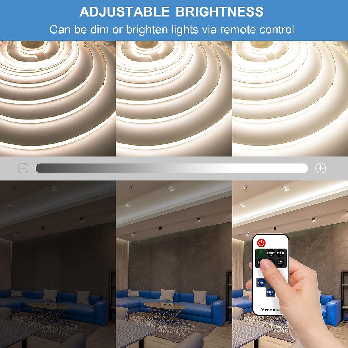 COB LED Strip 3m, 24V, Dimmable, Remote, Warm White, 2700K