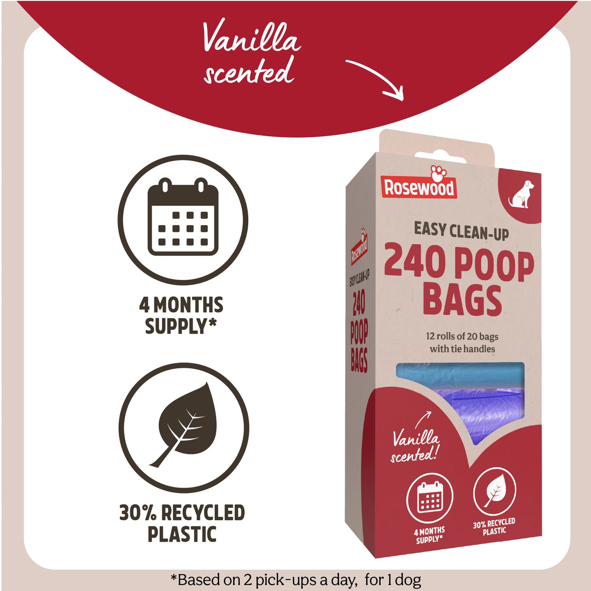Rosewood Dog Poo Bags with Handles - 100 Easy Clean-Up Poop Bags, Loose Packed Dog Waste Bags with Tie Handles, Lightly Scented, Black