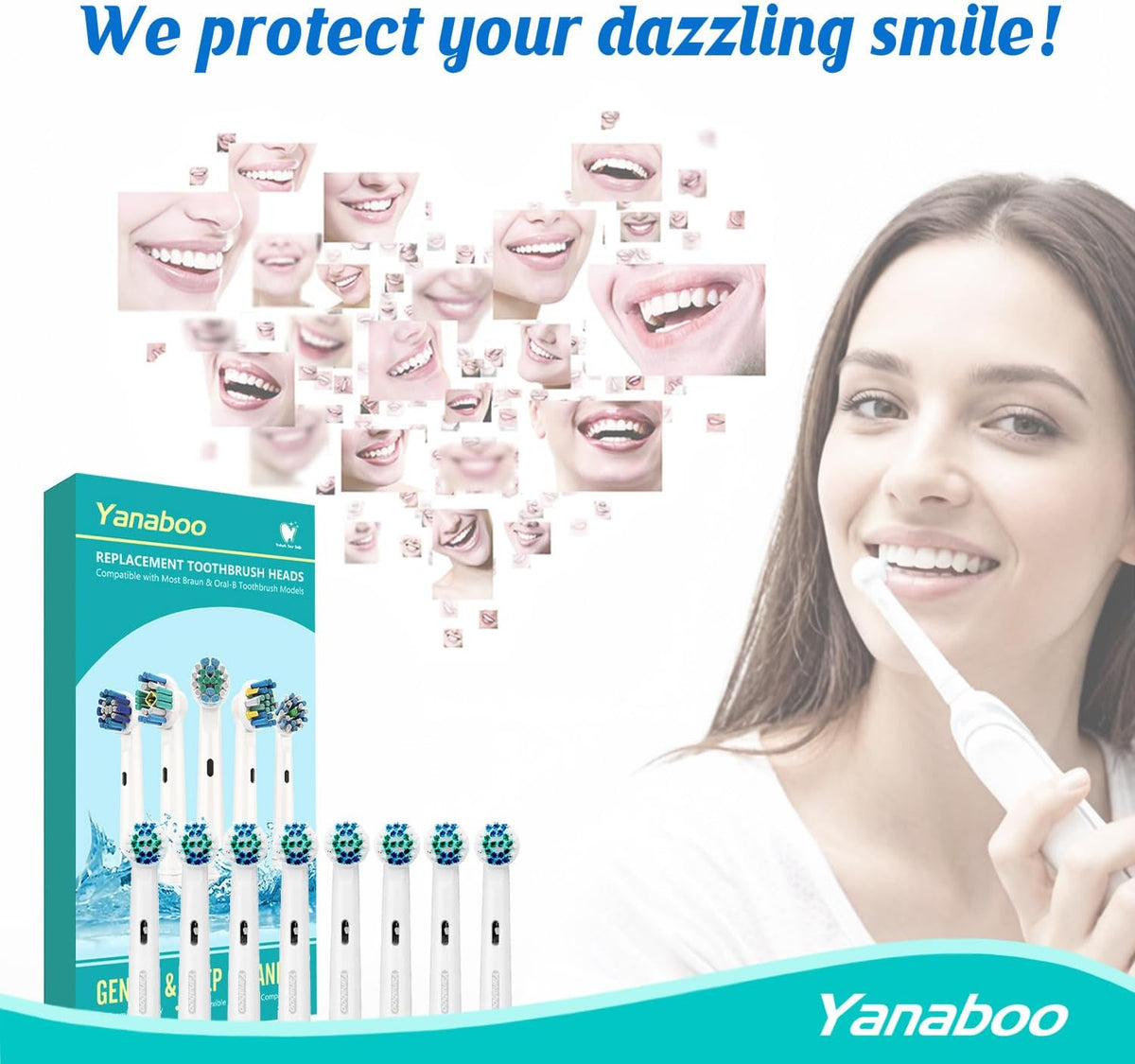 Oral B Compatible Toothbrush Head, Yanaboo Replacement Brush Heads for Most Braun Oral B Electric Toothbrushes of Vitality Pro Smart Genius Series, Precision Clean and Plaque Removal (8 Pack in White)