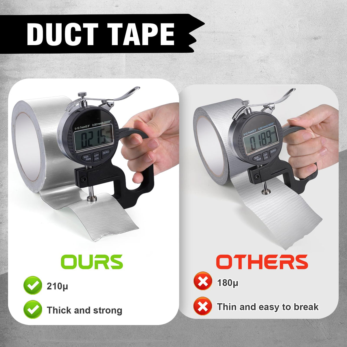 3 Rolls Duct Tape 48mm x 18m 8.5Mil, Silver Gaffer Tape 210μ