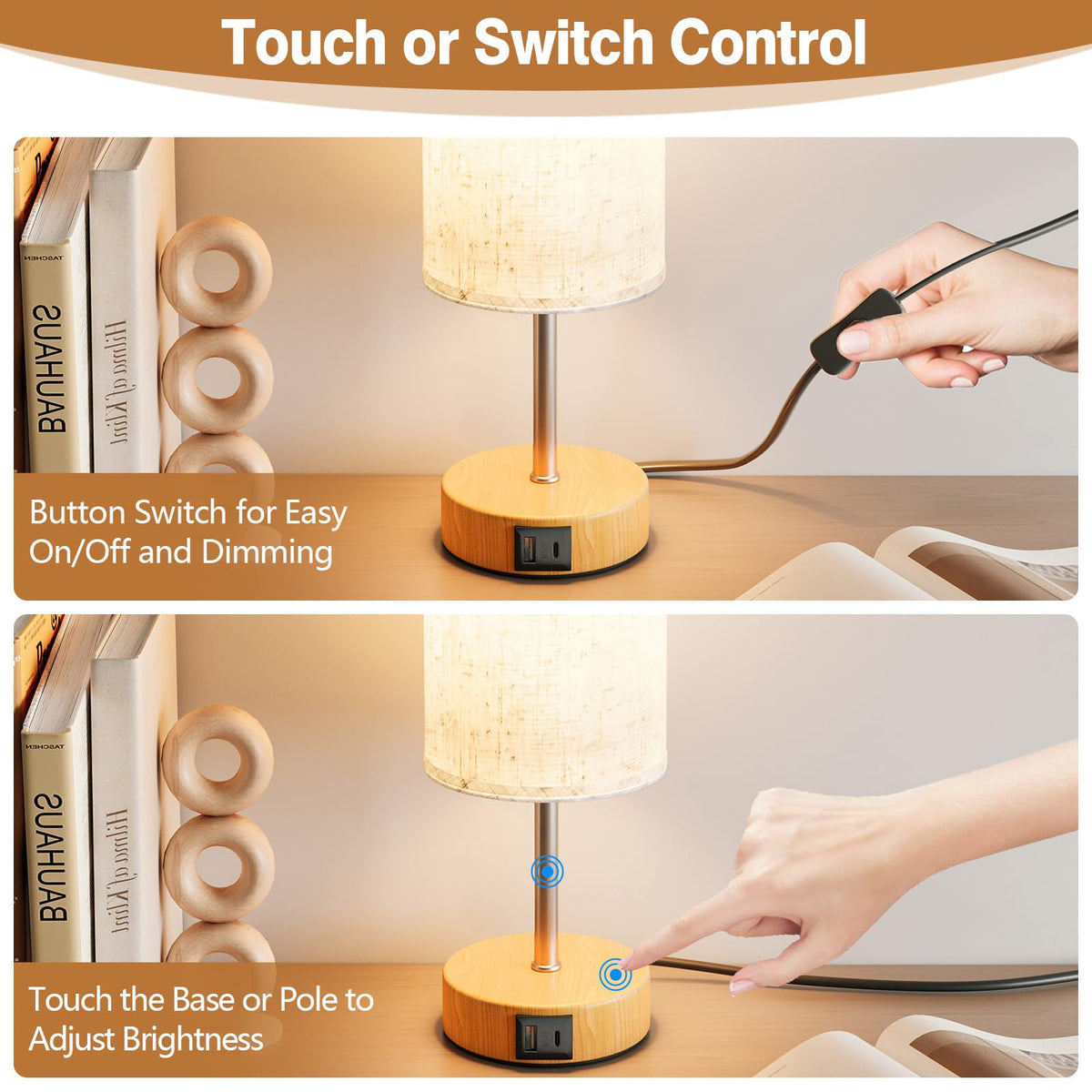 Bedside Lamp, Touch Table Lamp for Bedroom, Living Room & Office