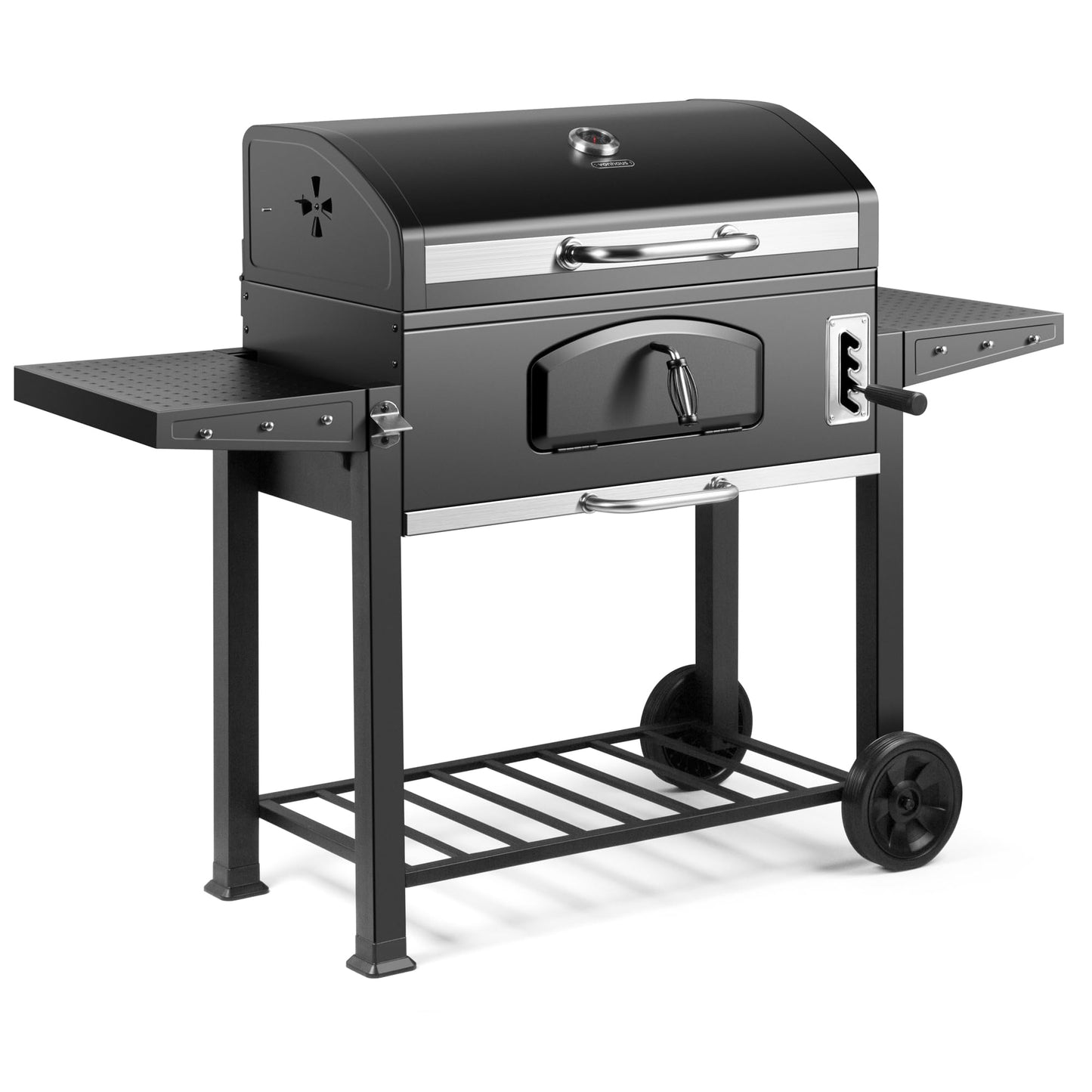 VonHaus Charcoal BBQ – XL Portable Barbecue with Warming Rack, Fold Down Shelves, Temperature Gauge, Wheels, Cooking Grill, Air Vents – 2 in 1 Barbeque and Smoker – Grill Meat, Fish & Vegetables