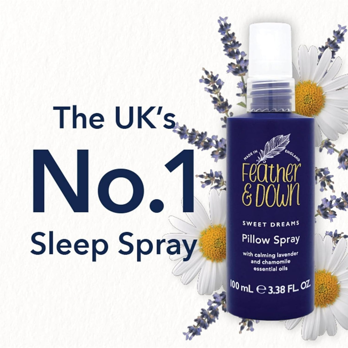 Feather & Down Lavender Pillow Spray 100 ml – Sleep Spray with Calming Chamomile Essential Oils for Relaxation