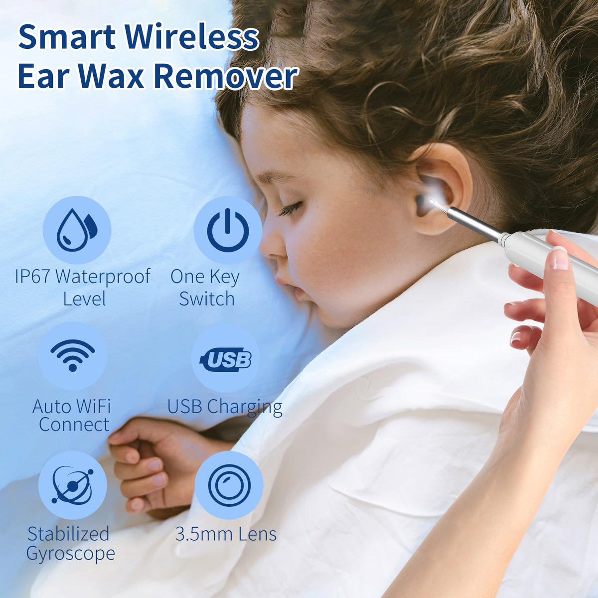 Ear Wax Removal Otoscope, WiFi 1920P Ear Cleaner Camera, 3.5mm Diameter Ear Cleaner, IP67 Waterproof Ear Camera with 6 LEDs for iPhone, iPad and Android Smartphones, Black
