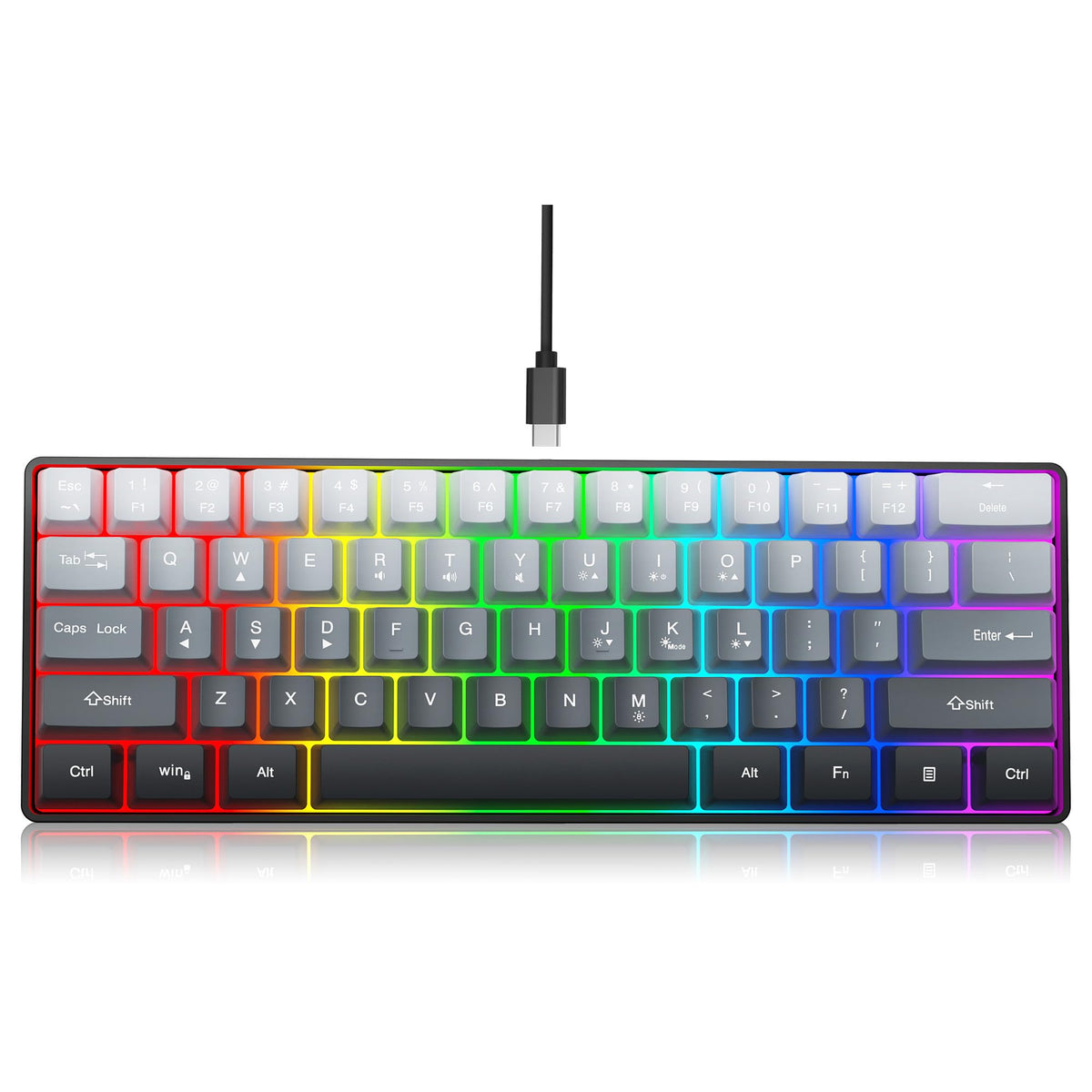 Snpurdiri Wired Mechanical Gaming Keyboard, 60% Size, LED Backlight, 61 Keys, Small Wired Office Keyboard for Windows Laptop/PC, Mac (Black-Red, Blue Switches)