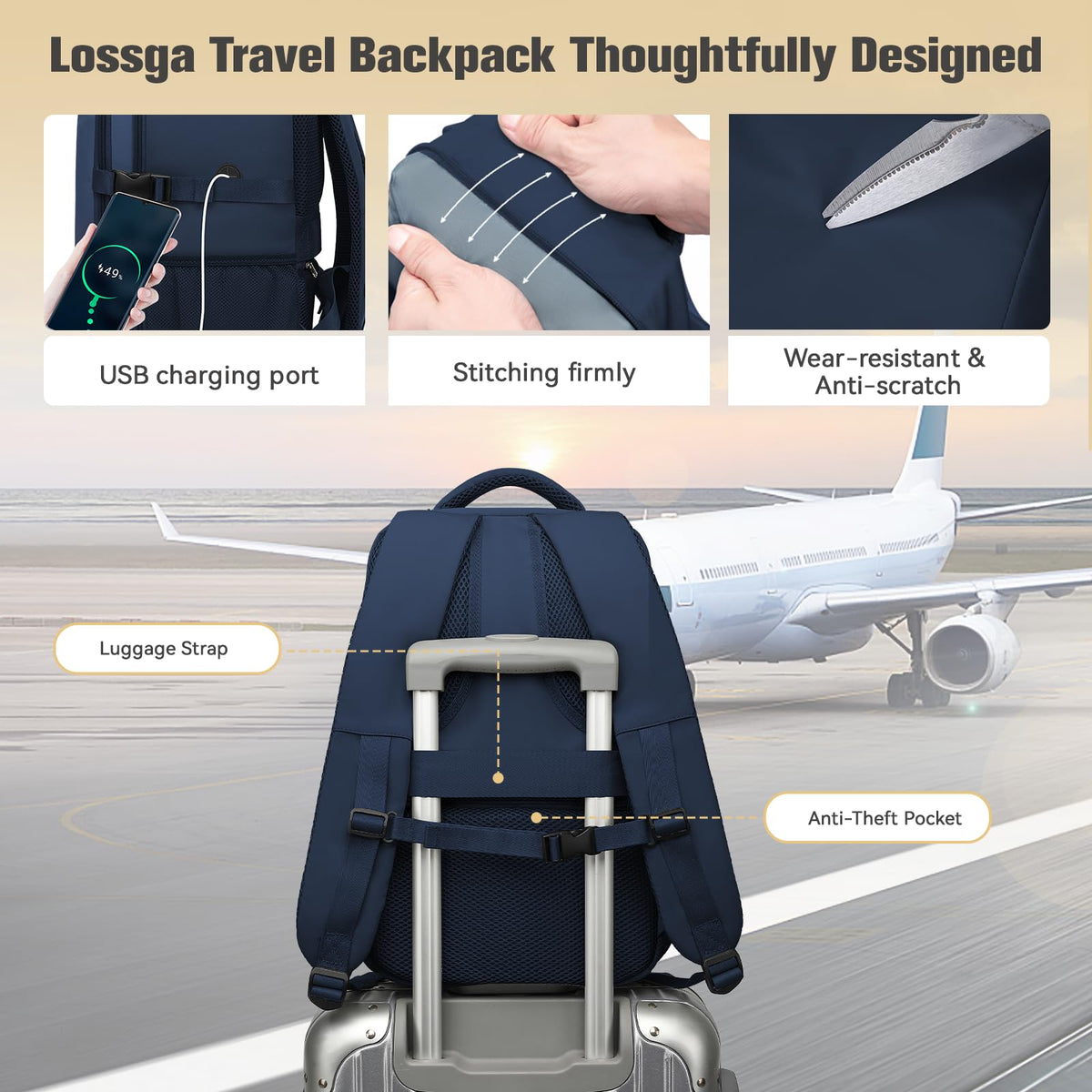Lossga Ryanair Cabin Bags 40x30x20 Underseat Carry-ons Travel Backpack (Pack of 2)