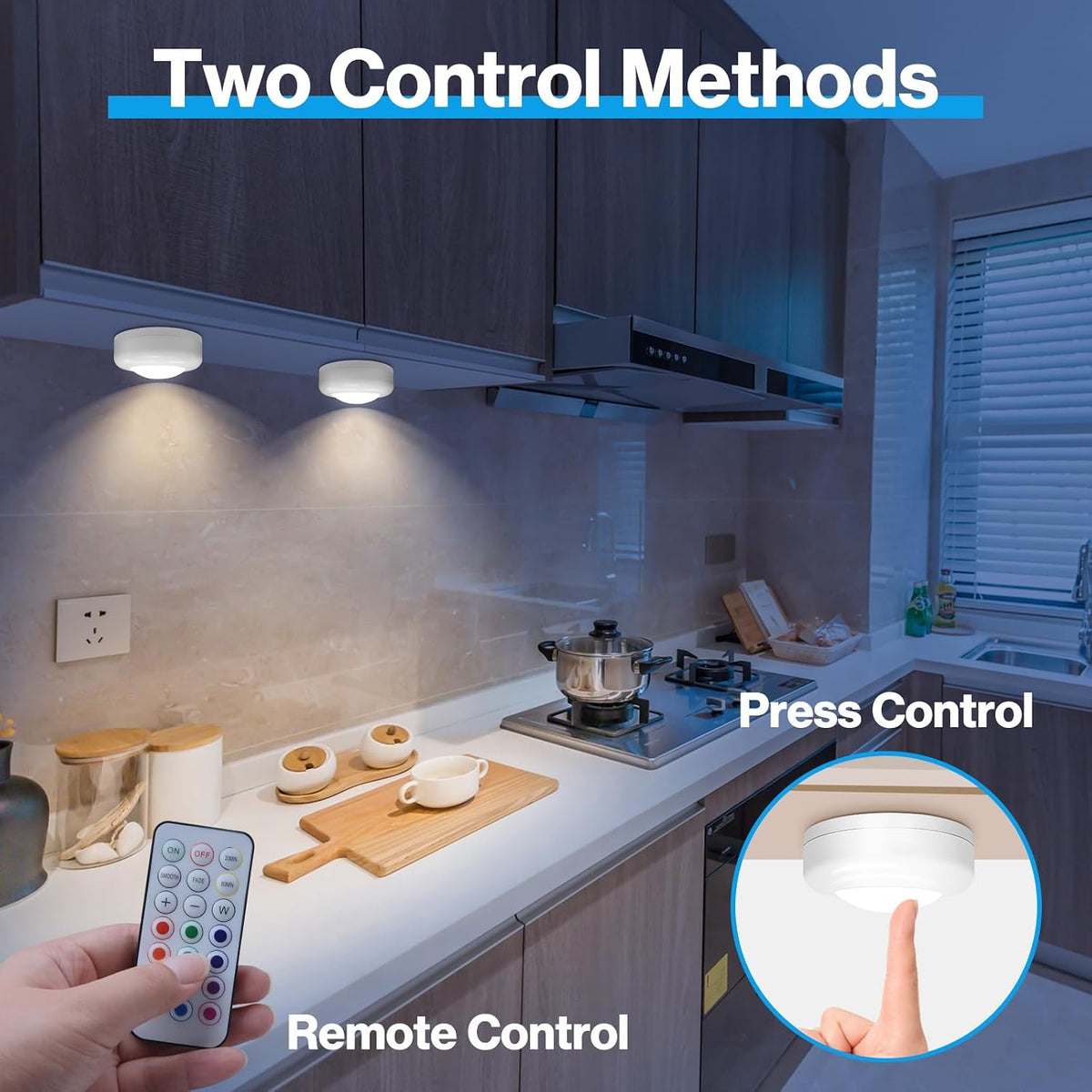 Under Cabinet Lights RGB Wireless Lights LED Closet Lights Night 3000K Dimmable 6pc Cadrim 13 Colors Changing Remote Control Brightness Adjustable Timer Battery Powered Light Kitchen Wardrobe Cupboard