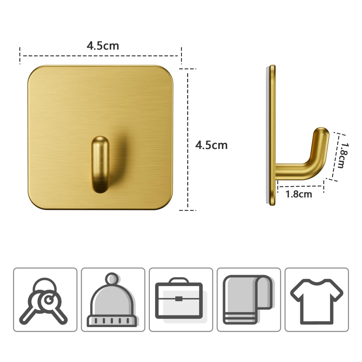Aikzik 6 Pack Self Adhesive Hooks, Stainless Steel Sticky Hook Heavy Duty, Over 8kg Load - Hooks for Hanging for Towel, Coat, Key, Stick on Bathroom, Kitchen, Door and Wall, Black