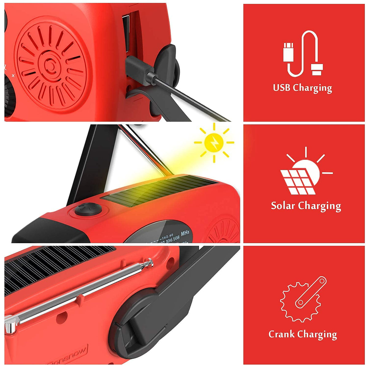 5000mAh Wind Up Solar Radio, Emergency Crank Weather Radio, FM/AM Radios