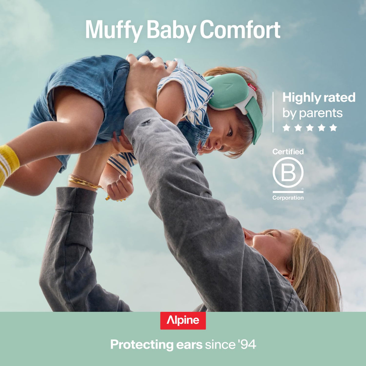 Alpine Muffy Baby Comfort Ear Defenders, Adjustable up to 48 months, Green