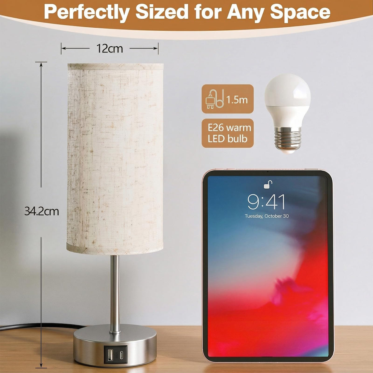 Bedside Lamp, Touch Table Lamp for Bedroom, Living Room & Office