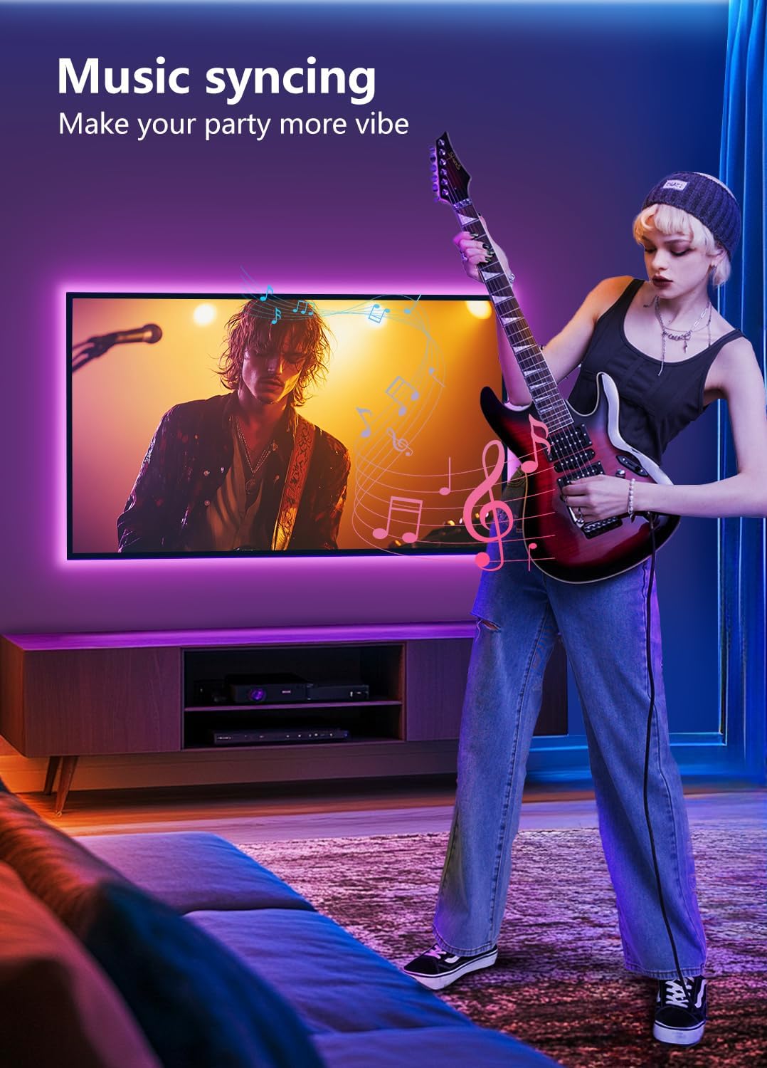 Beaeet TV LED Lights, 3M TV Backlight LED Strip for 32-60 Inch TVs, USB Powered Behind TV Light with RGB Music Sync and Bluetooth Remote Control for Home Decor