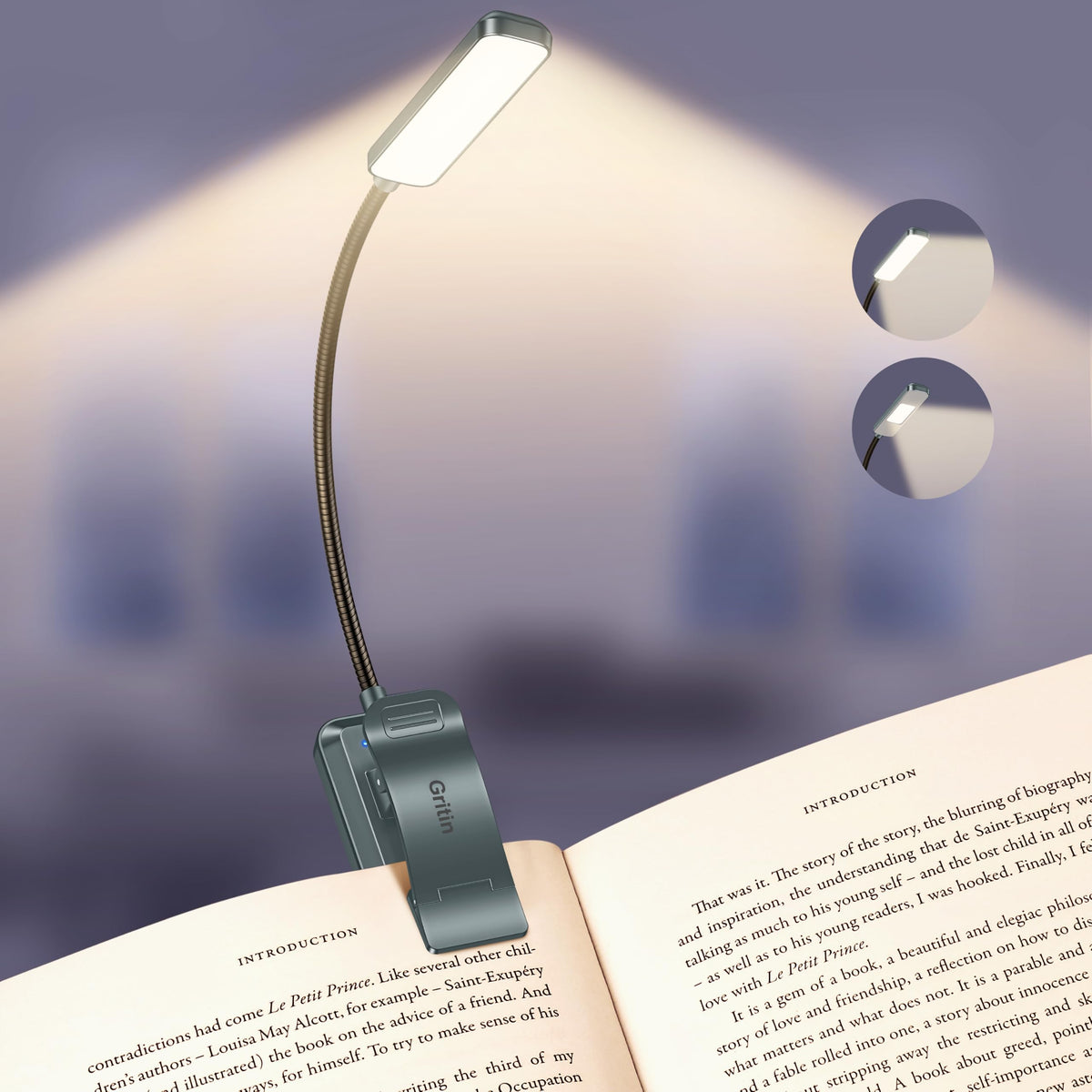 Gritin 2026 Gen 2 Book Light for Reading-30 Eye Caring Full Spectrum LED