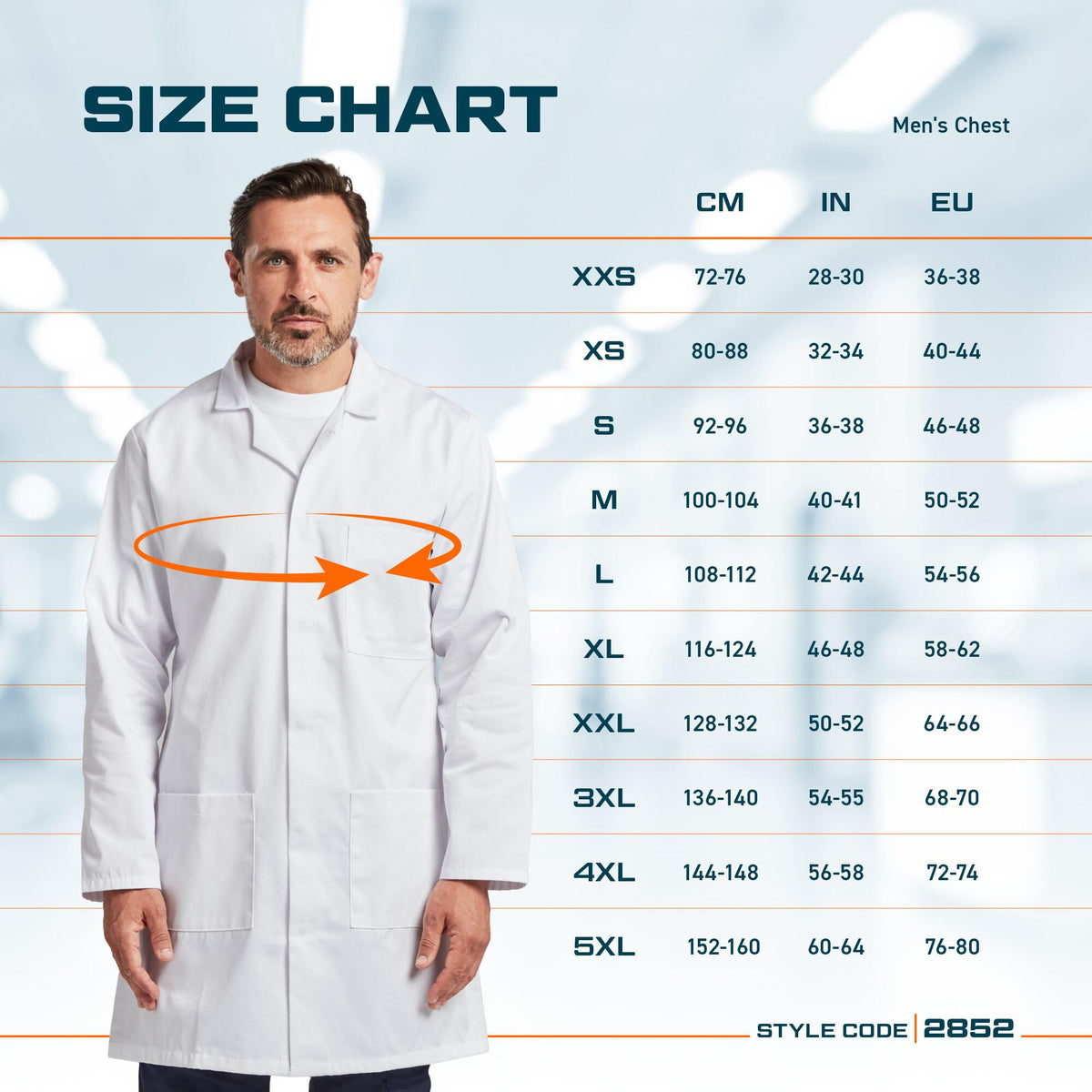 Portwest 2852 Standard Lab Coat Kingsmill Polycotton Stud Front