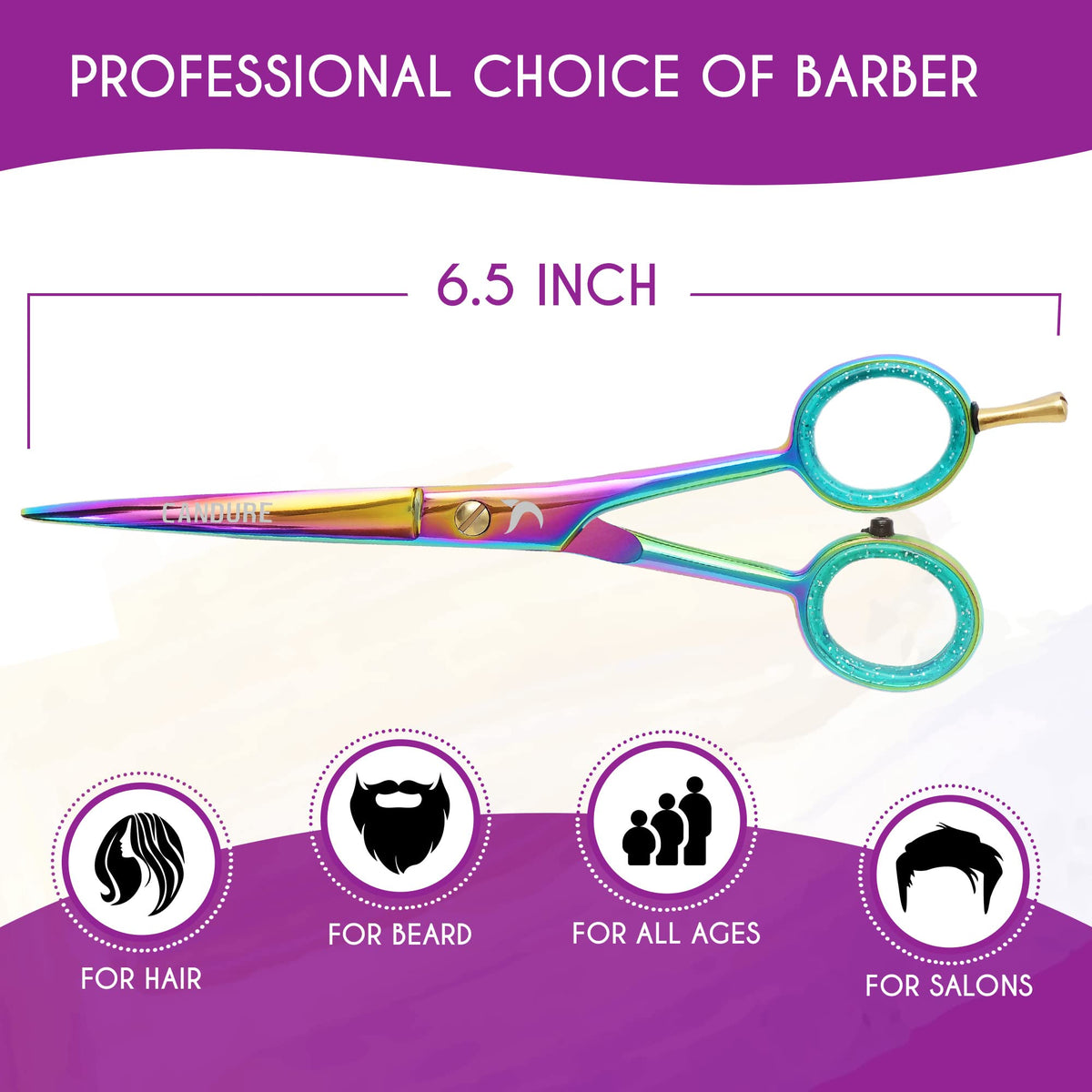 Candure Hairdressing Scissor with Comb & Leather Pouch 6.5" - Hair Scissor for Professional Hairdressers, Barbers Stainless Steel Hair Cutting Shears for Salon, Men, Women, Children and Adults Black