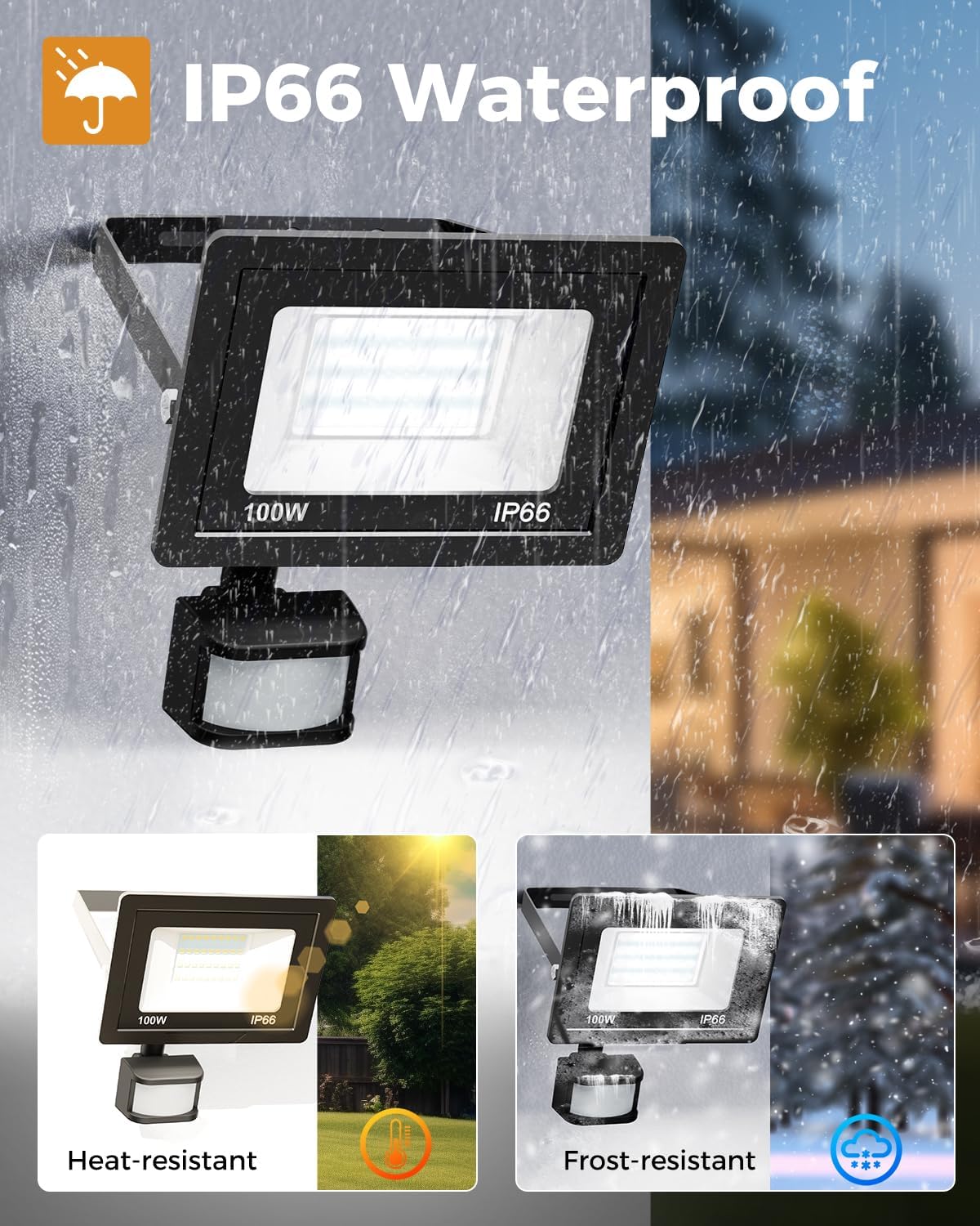 vighep Security Lights Outdoor Motion Sensor, 100W Led Pir Floodlight with Remote Control, 6500K Cold White IP66 Waterproof Outside Wall Light Mains Powered for Garage Backyard Garden Doorway
