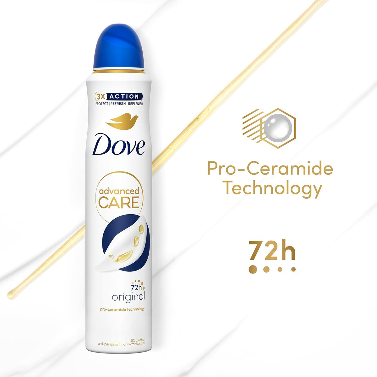 Dove Advanced Care Original Anti-Perspirant Aerosol Women's Deodorant Spray with Pro-Ceramide technology for 72 hour protection against sweat and odour 200 ml