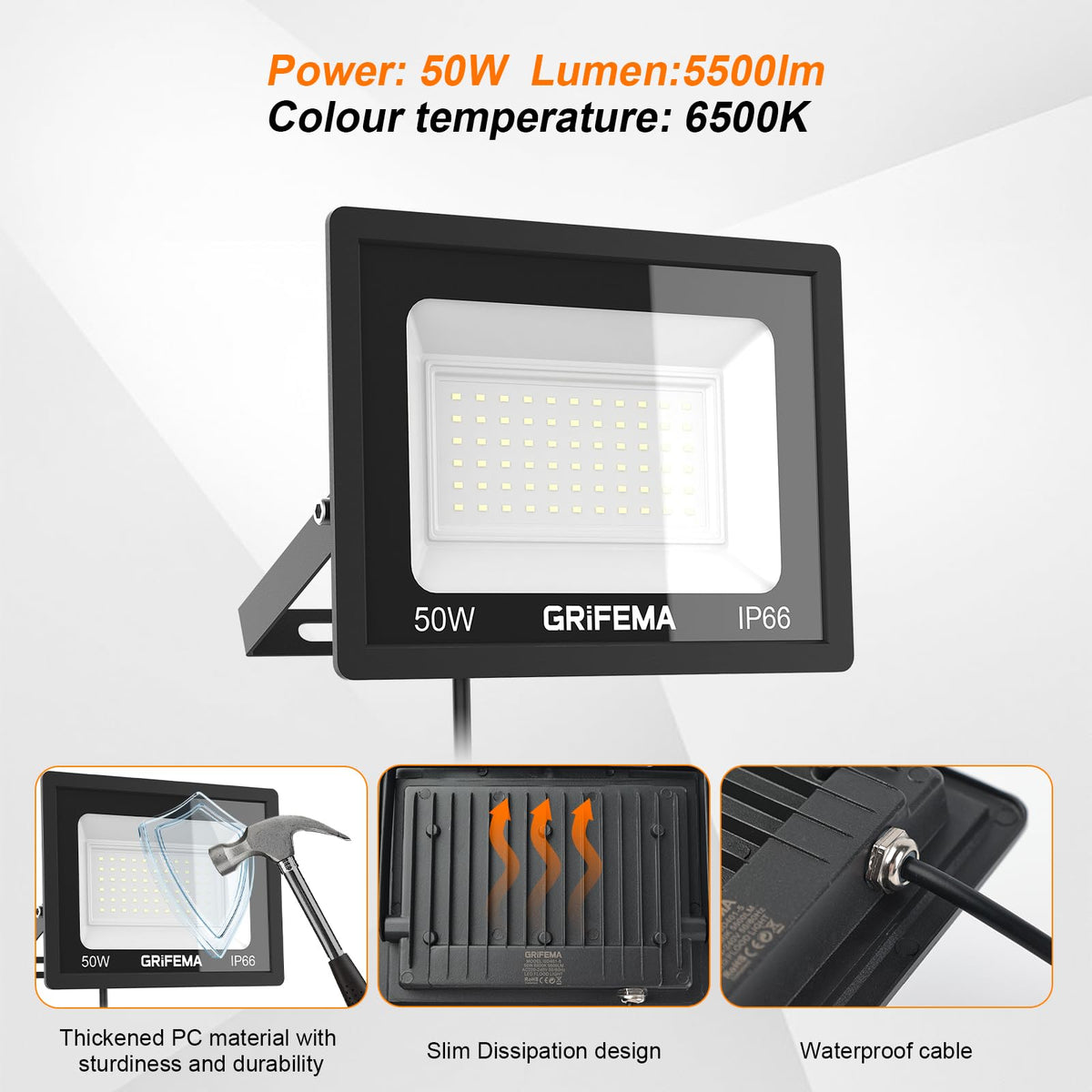 GRIFEMA 20W LED Security Light with Motion Sensor 2200LM 6500K