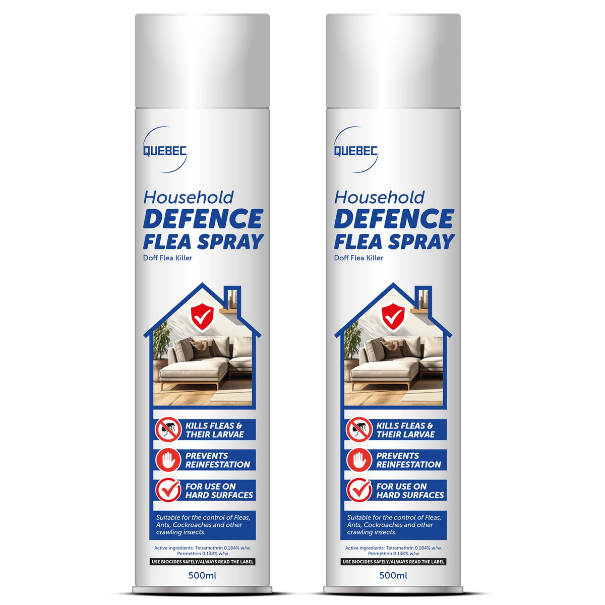 Quebec Household Flea Spray for the Home 500ml, Pack of 3
