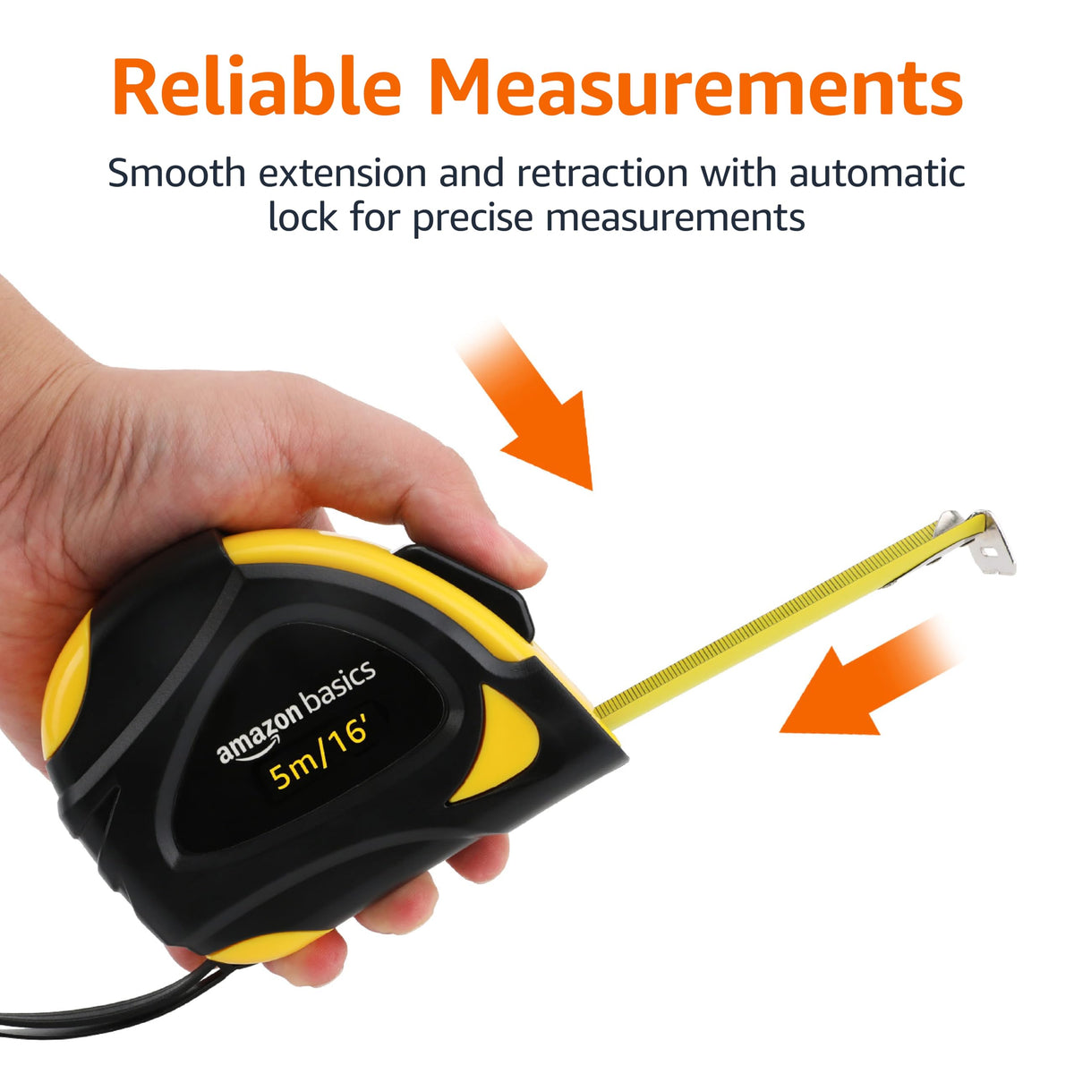 Amazon Basics Self-Locking Tape Measure, MID Accuracy, 7.6 m (2-Pack) meters Scale, Yellow