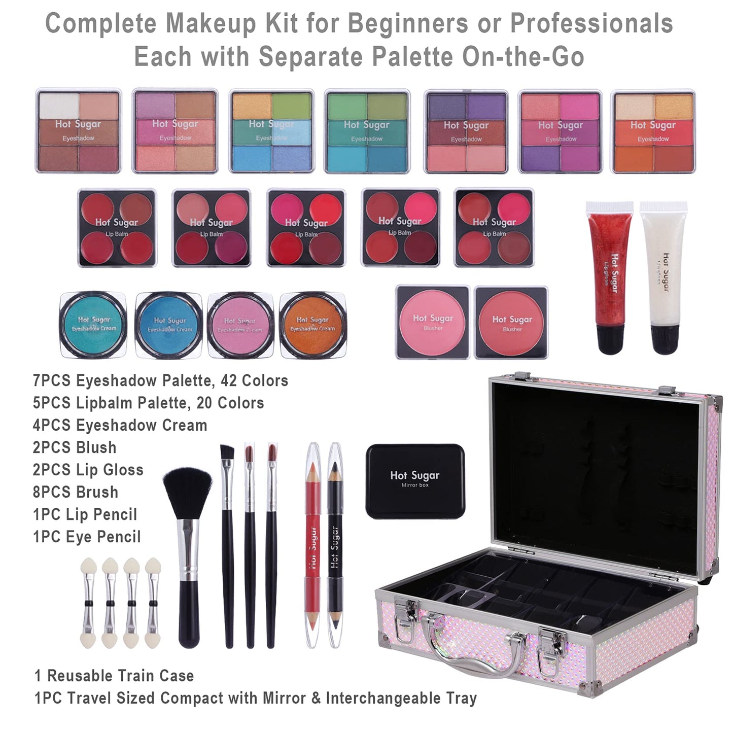 Hot Sugar Girls Makeup Set, Complete Starter Cosmetics Kit with Eye Shadow, Lip Balm, Blush, Lip Gloss, Brushes, Eye Pencils and Mirror (Mermaid)