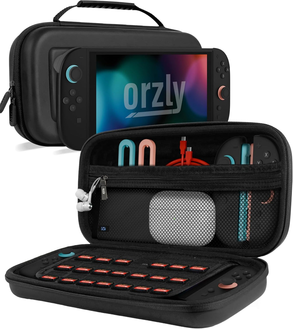 Orzly Carry Case for Nintendo Switch Lite Protective Hard Shell Portable Travel Carry Case with Storage for Accessories & Game Cartridges (Red & White)