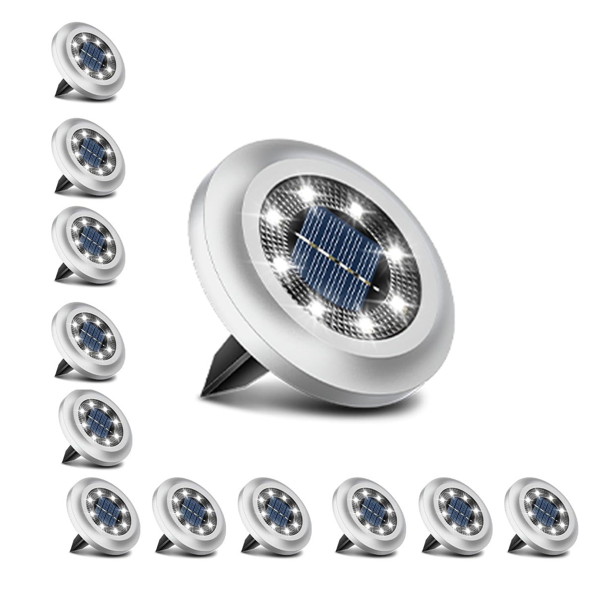 Torchtree Solar Lights Outdoor Garden,600mAh Solar Ground Lights, 8 LED Solar Disk Lights for Garden Lawn Pathway Yard Landscape Walkway（8 Pack Bright White） ﻿