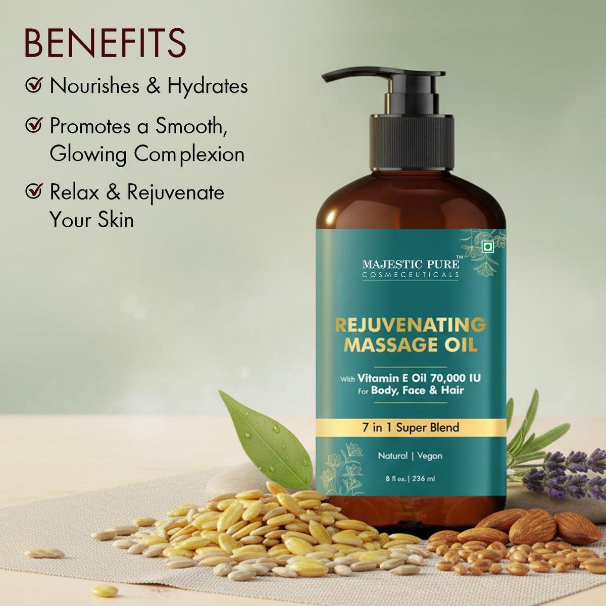 Majestic Pure Vitamin E Oil 100% Pure and Natural Oil - 236 ml