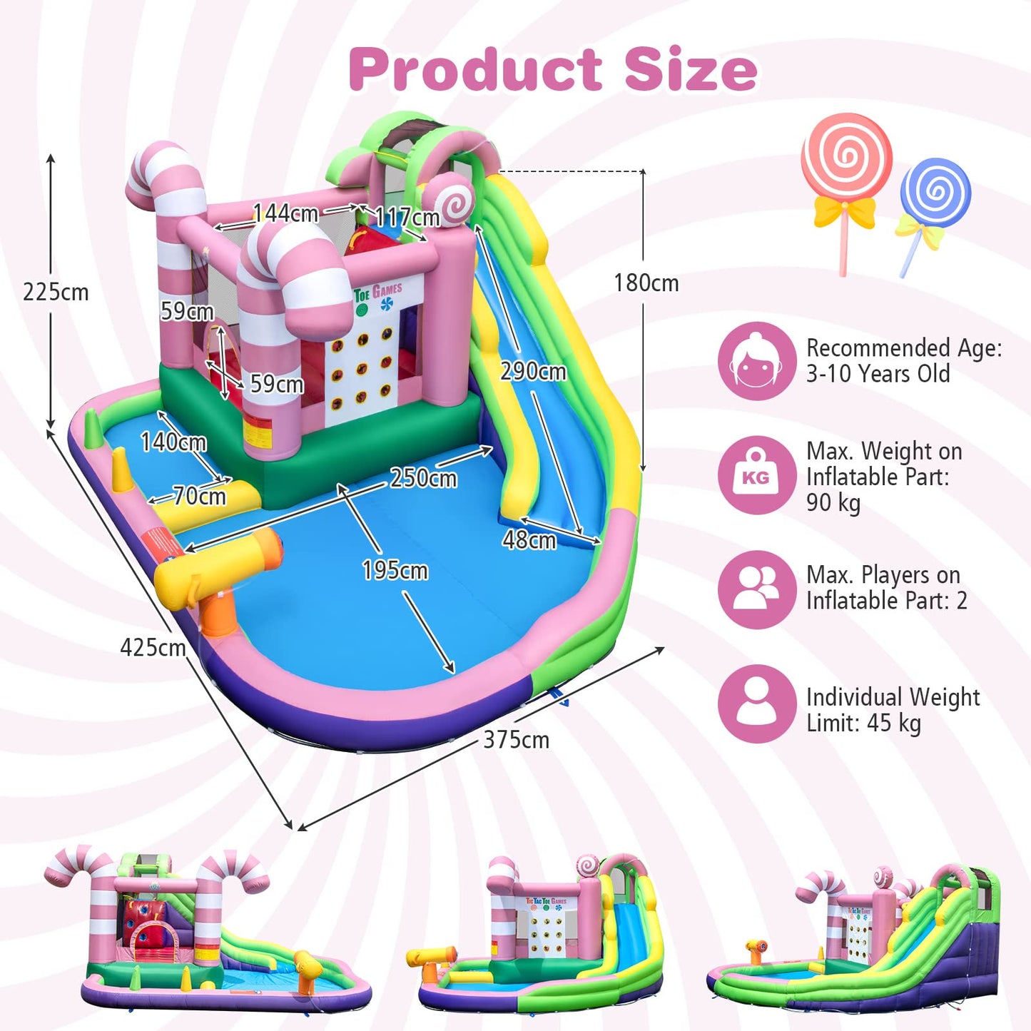 COSTWAY Kids Inflatable Water Park with Slide, Climbing Wall, Water Cannon, Splashing Pool, Blow up Bouncy Castle House for Summer Outdoor Play (with 50 Ocean Balls)