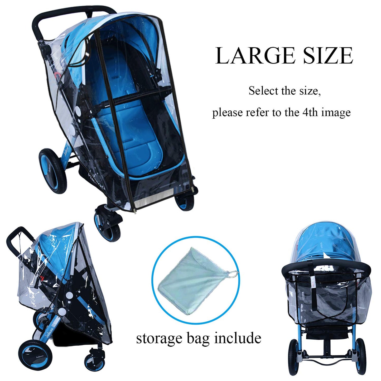 Pushchair Rain Cover Pram Wind Snow Cover Buggy Stroller Weather Shield Travel Accessories Universal Size Protect from Rain Cold Dust Water Clear EVA Plastic (Large)