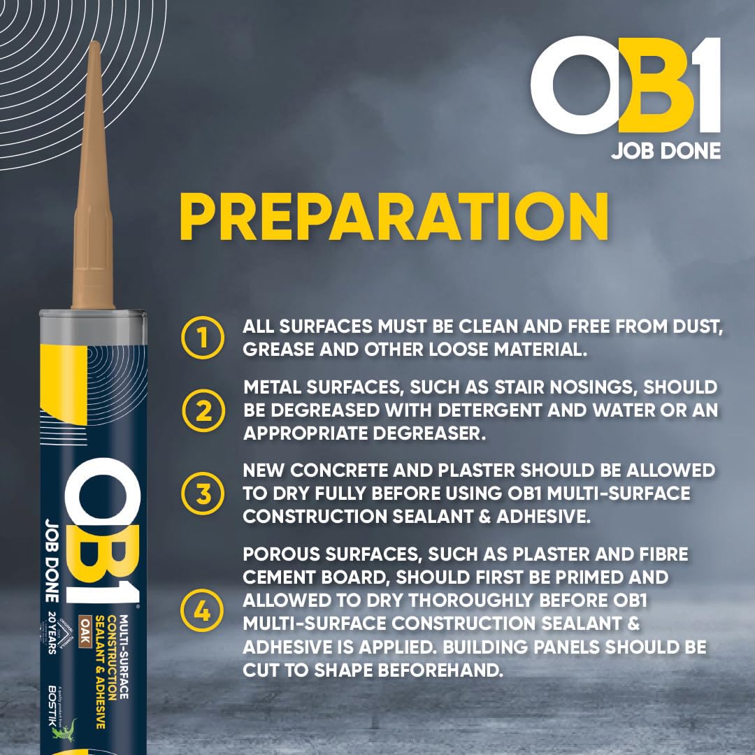 OB1 Clear Multi-Surface Construction Sealant & Adhesive, 290ml 2in1 formula