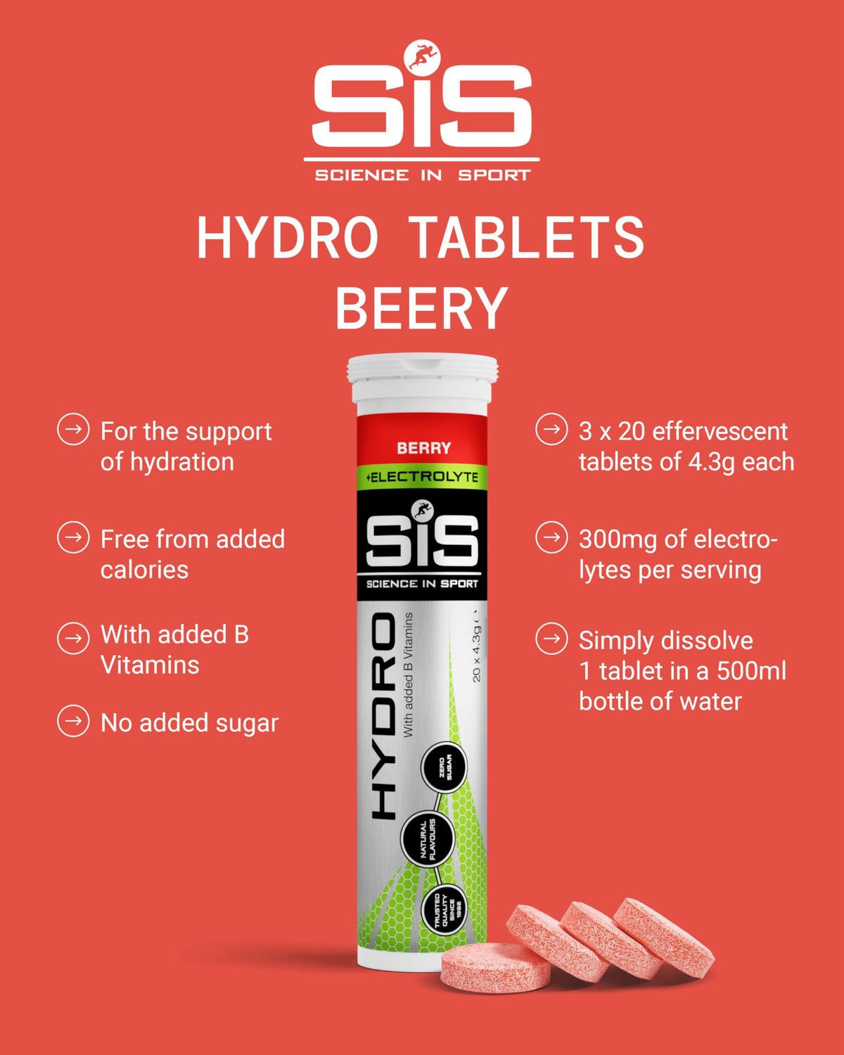 Science in Sport Hydro Electrolyte Tablets, Berry, 20 Tablets