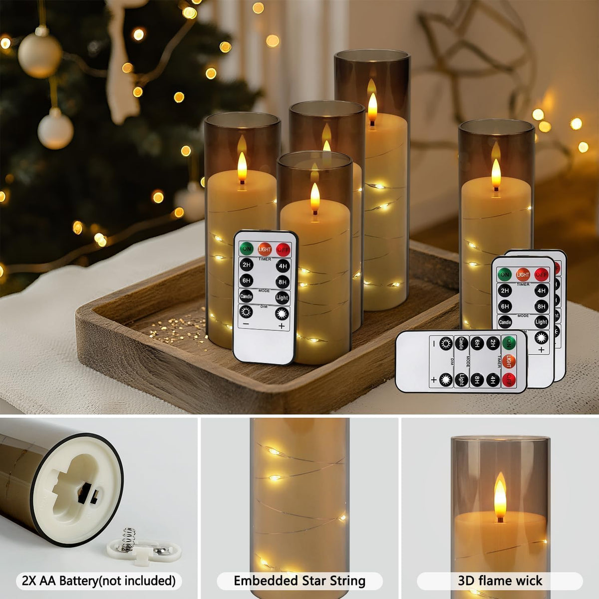 LIVEN Flickering Flameless Candles Battery Operated with Remote,Led Pillar Candles with Realistic Moving Wick Candles for Halloween,Christmas,Home Decor Pack of 12 (D2.2 xH 5" 6" 7")(White)