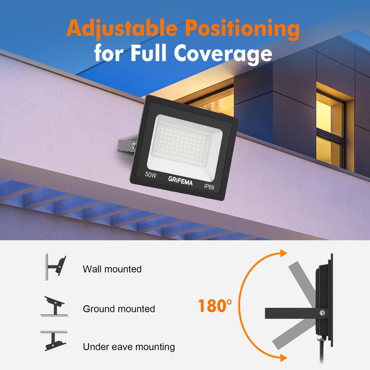 GRIFEMA 20W LED Security Light with Motion Sensor 2200LM 6500K