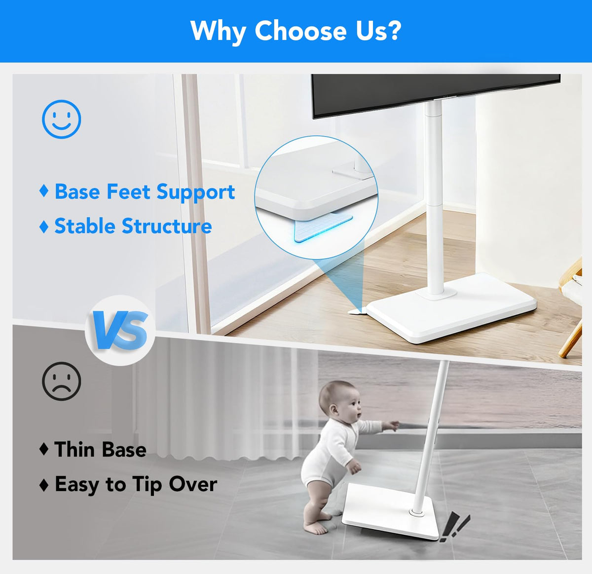 Floor TV Stand with Mount for 26-55 inch TVs up to 35 kg, Height Adjustable Swivel Tilt TV Stand with Wood Base & Shelf, Saving Space Design for Bedroom, Living Room and Corner, White
