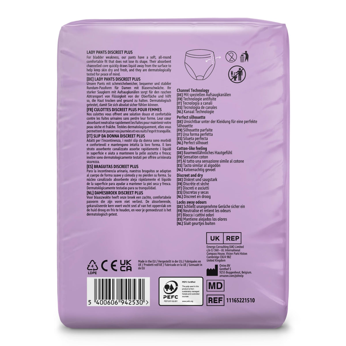 Healthcare by Amazon Discreet Incontinence Lady Pants, Plus Absorbency, Large, 40 Count (4 Packs of 10), White, (Previously Amazon Basic Care) - Packaging May Vary