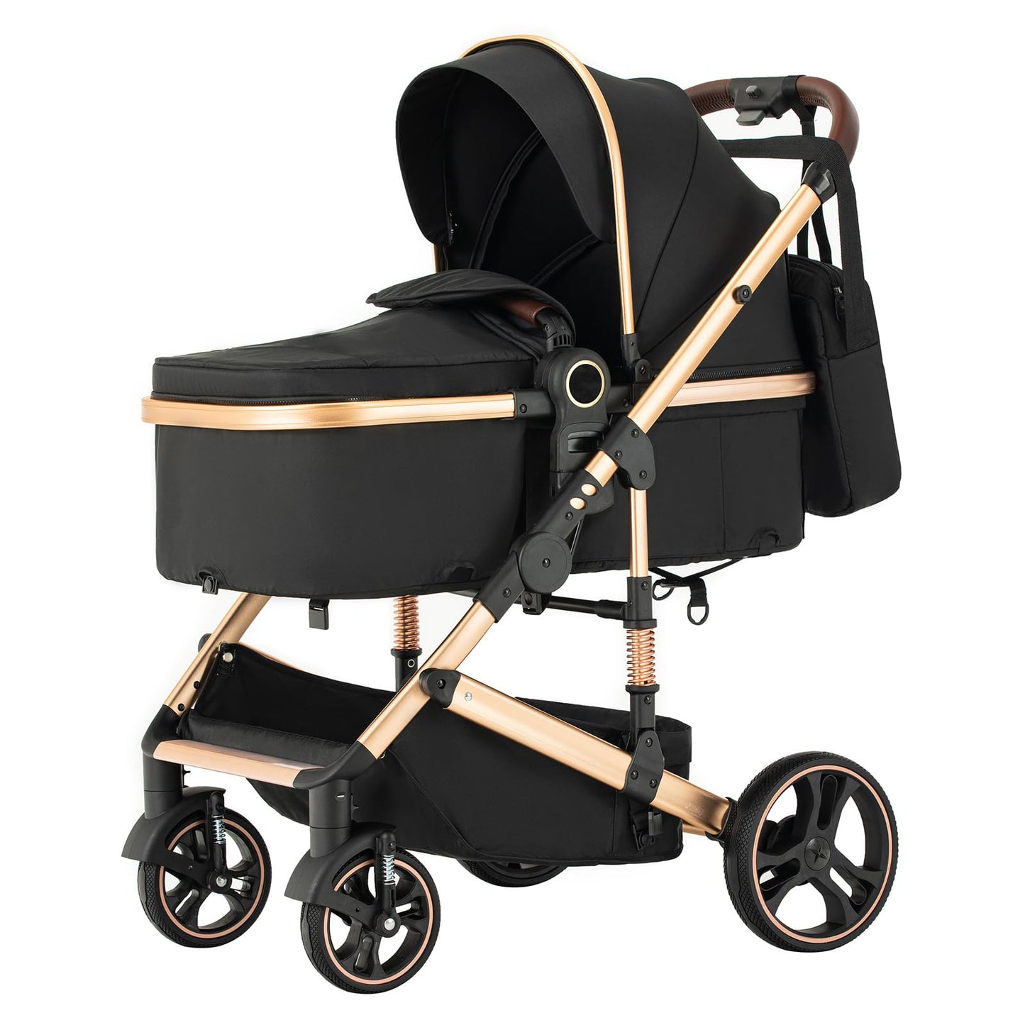 3 in 1 Baby Stroller with Height Adjustable Handle,3 in 1 Prams Travel System, Lightweight Foldable Pushchair, Prams with Aluminum Frame for Portable Baby Carriage (D2 Pink, H2-D)