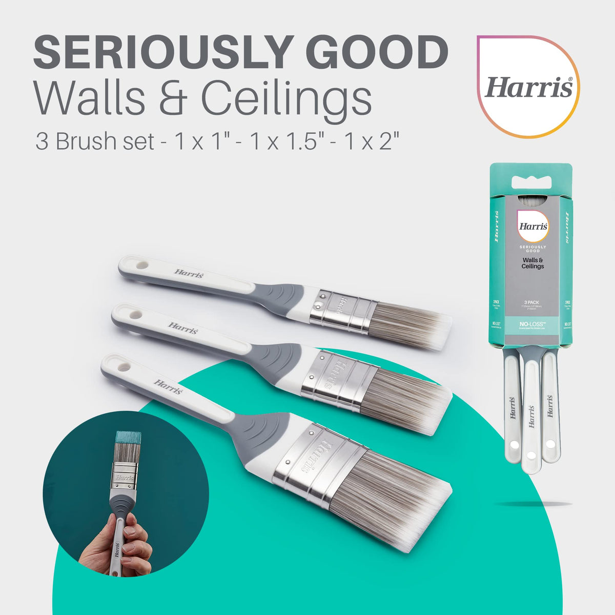 Harris Seriously Good Paintbrush Set, 5 Brush Pack, 1 x 0.5, 1 x 1, 1 x 1.5, 2 x 2 Paint Brushes