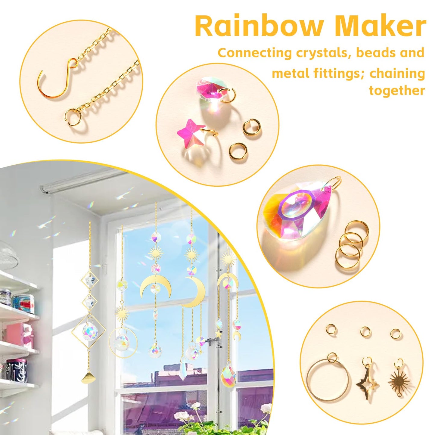 240PCS DIY Sun Catchers Making Kits for Adults, Crystal Suncatchers Kit with Colourful Prism Pearl Rainbow Maker for Windows, Hanging, Indoor, Outdoor, Garden Decor (Silver)