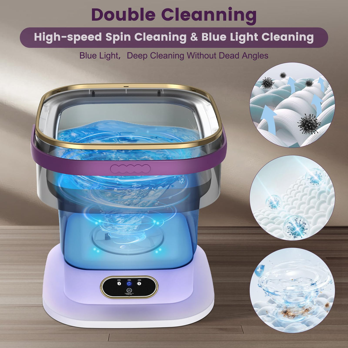 Mini Washing Machine, 15L Portable Washing Machine with Spin Dryer & 3 Cleaning Modes for Small Clothes, Foldable Portable Washer for Apartments, Dorms, Camping (Khaki)