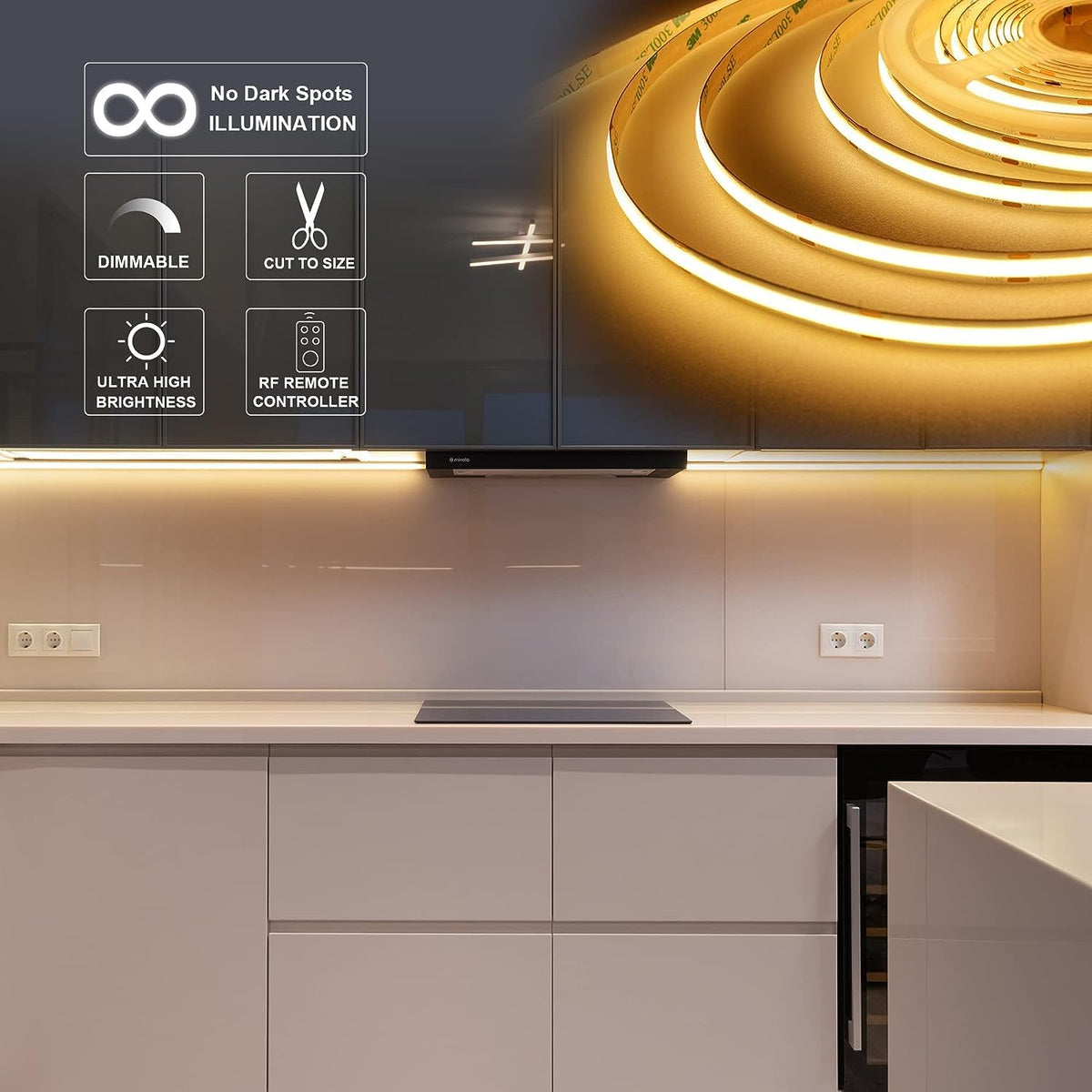 COB LED Strip 3m, 24V, Dimmable, Remote, Warm White, 2700K