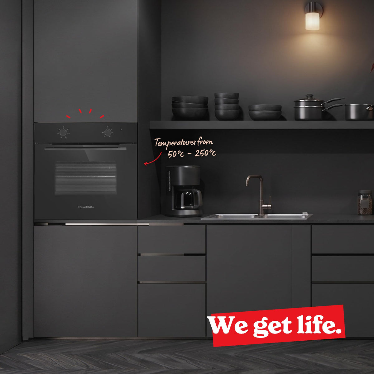 Russell Hobbs 70L, 60cm Wide, Single Electric Built-in Fan Oven and Grill in Stainless Steel, 6 Oven Functions, RHFEO7004SS